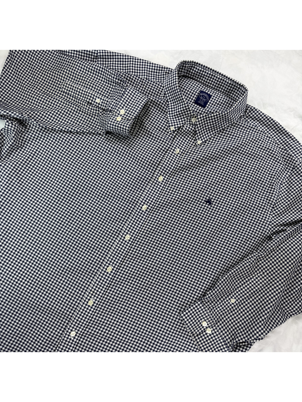 Brooks Brothers 4XL Non Iron Gingham Check Button Down Shirt Navy White Logo